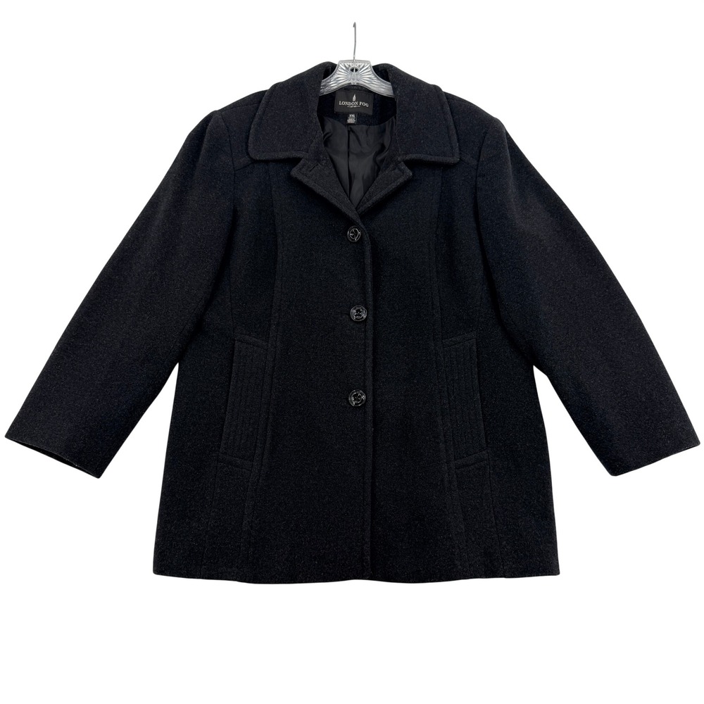 London Fog Womens Charcoal Gray Wool Blend Pea Coat Jacket XXL 416370 Warm Cozy